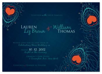 Peacock Hearts Wedding Invitations