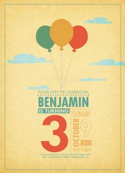 three balloons. Party Invitations