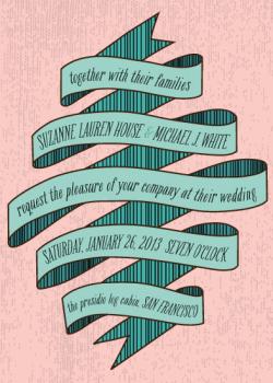 Modern Pink + Green Banner Wedding Invitations